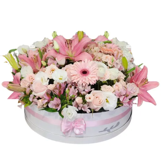 Pote blanco xl con flores variadas blancas y rosadas